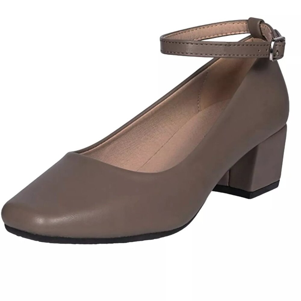 Chunky Low Block Heel Women's Dress Shoes Square Toe Ankle Buckle Pumps 6-6.5